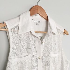 CAbi Sleeveless Lace Button-up Cluny Top